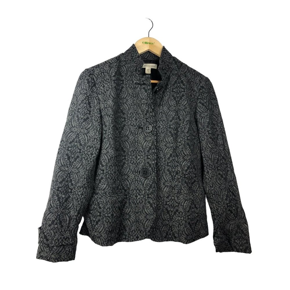 COLDWATER CREEK Blazer Gray Black High Neck Long Sleeve Petite 8